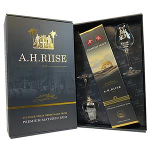 A.H. Riise Royal Danish Navy Rum - Gaveæske med Rom & 2 glas  